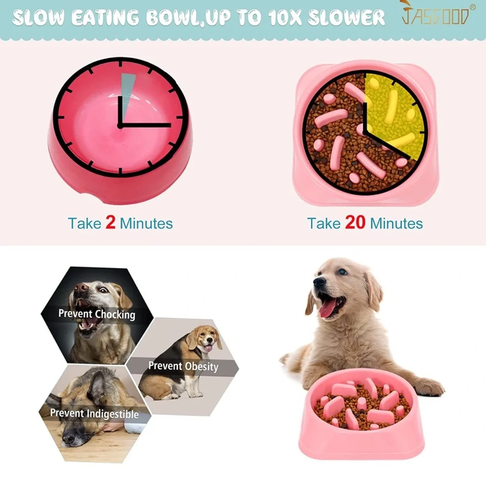 Slow Feeder,Non Slip Puzzle Pet Bowl, Durable Prevents Choking (Pink)